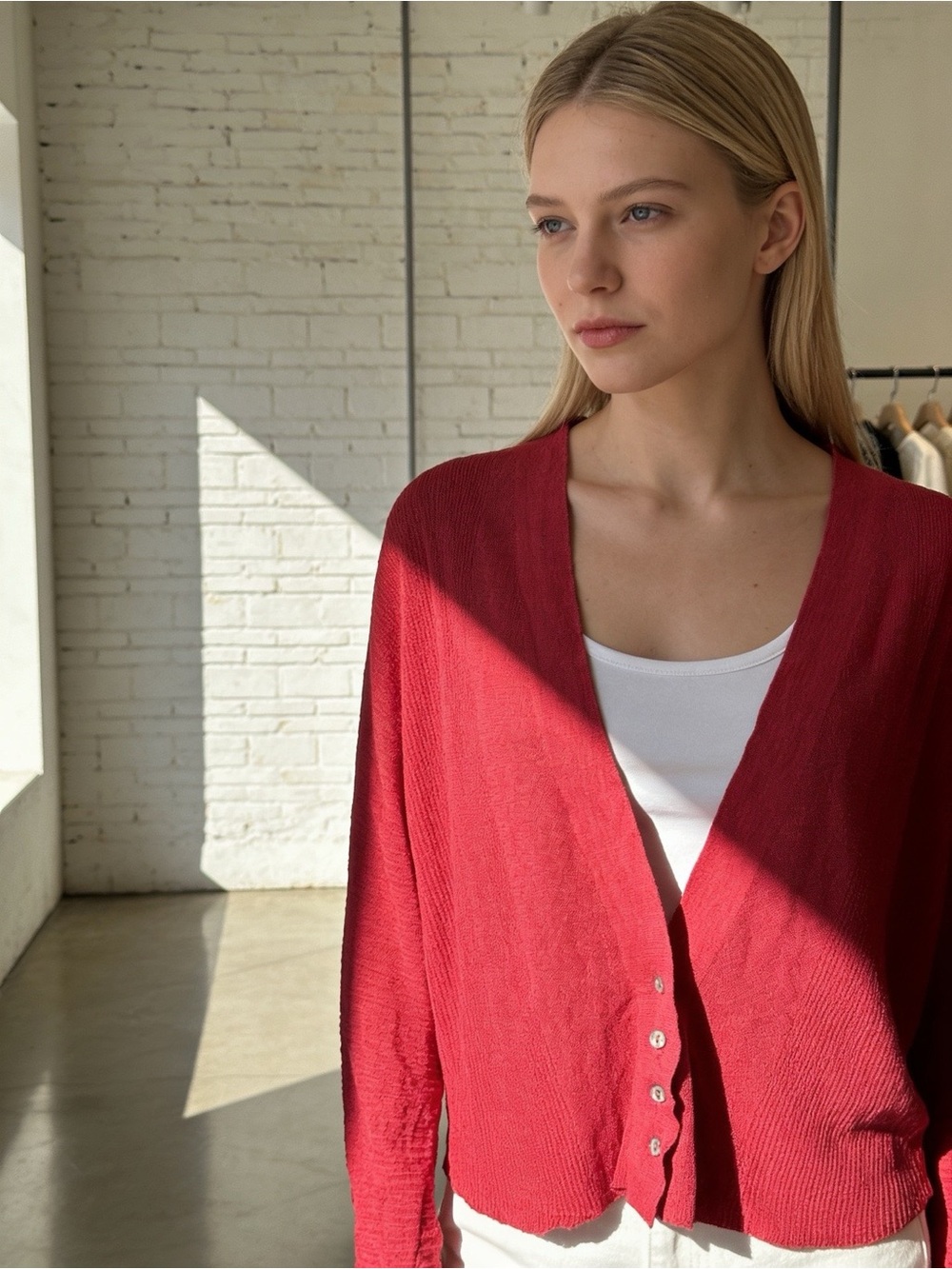 NWT NIC+ZOE Linen Blend Button Front Cardigan Sweater Red Pink Size L